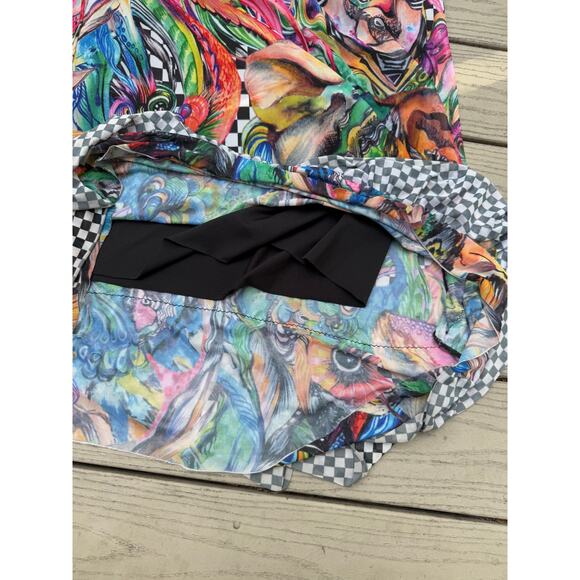 Agua Bendita Dress Maxi Tiered Ruffle Check Multicolor Plumaje Strappy Back L - Picture 4 of 8